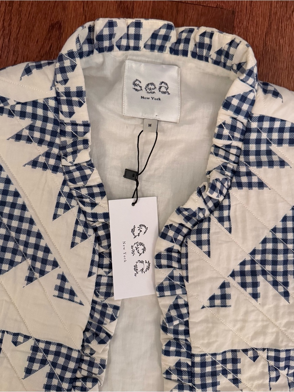 NWT Sea New York Gloucester Gingham Quilted Ruffle Vest Medium - Picture 2 of 3